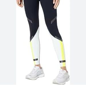 Brooks Black and White Leggings with Yellow Highlights
